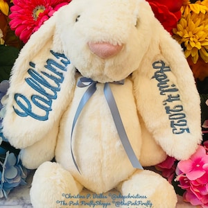 Embroidered Plush Bunny 16"inches/40cm Tall | Personalized Easter Gift | One/Both Ears Personalized | Baby Shower Gift | FREE FAST Shipping