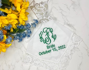 Monogram Handkerchief | Bridal Handkerchief | Bride Handkerchief | Embroidered Bridal Handkerchief | Wedding Handkerchief | FREE Shipping