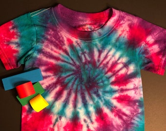 2T/3T Bright Pink Purple Teal Spiral Tie Dye Toddler Kids Tee Shirt