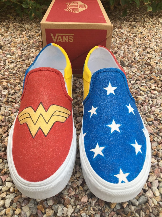 Kids Wonder Woman Custom Vans Slip 