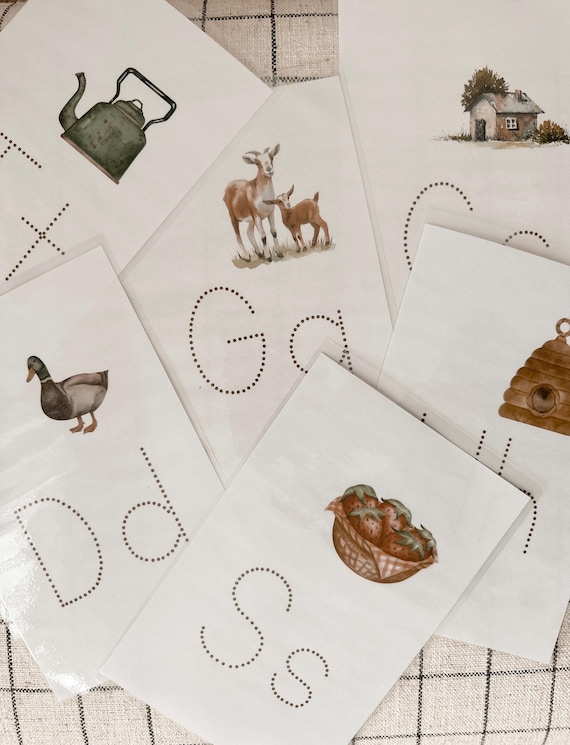 Cottagecore ABC Tracing Cards | Montessori Homeschool Alphabet Practice | Printable PDF