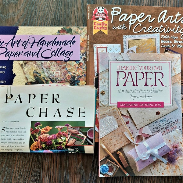 Set von 3 Büchern & 1 Artikel über Papierherstellung, Collage und weitere Papierkünste