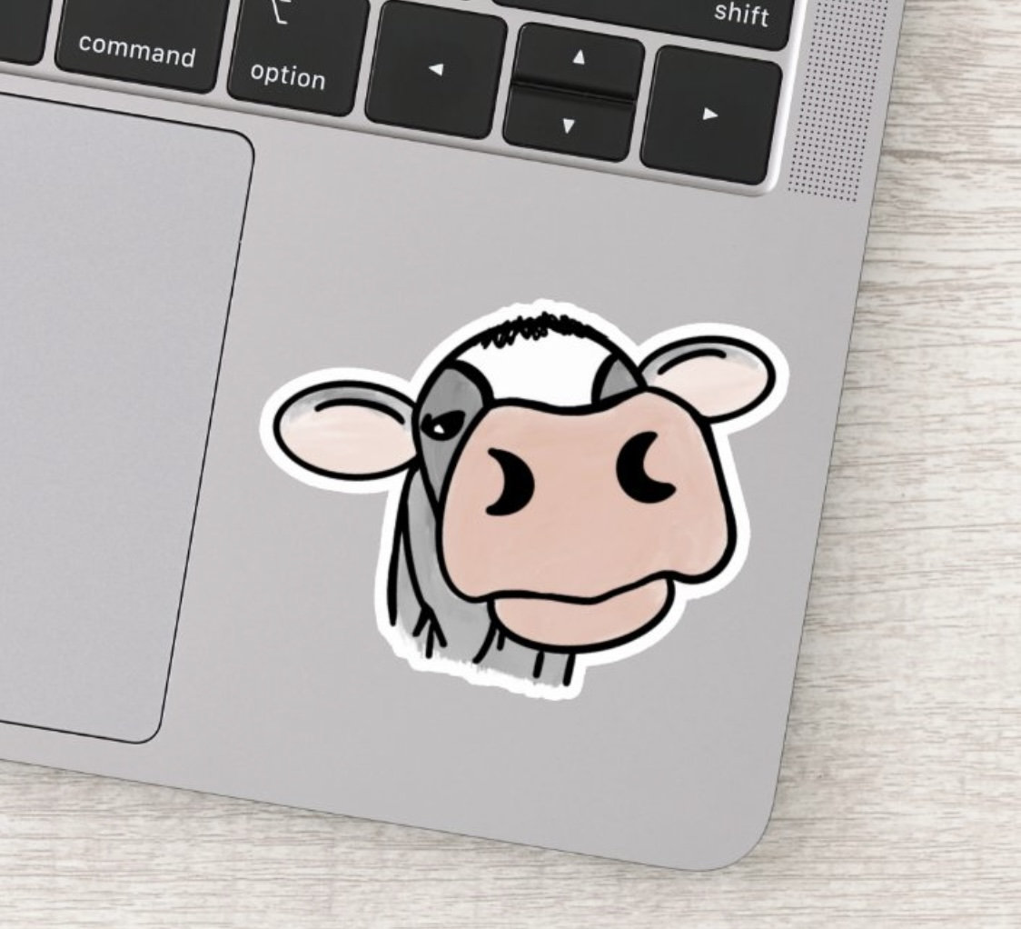 Cartoon Cow Sticker Black White Pink Kiss Gray Farm Animal Farmhouse - Etsy