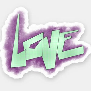Love graffiti purple green mint sticker art deco