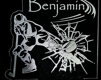 Personalized Hockey LED Lamp: Engraved Name Nightlight, Sports Gift