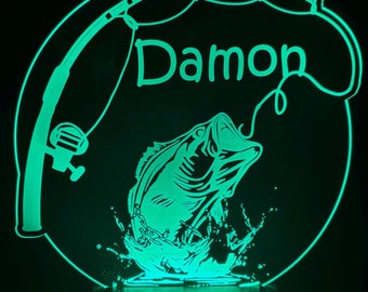 Personalized Bass Fishing LED Lamp: Engraved Fisherman Gift