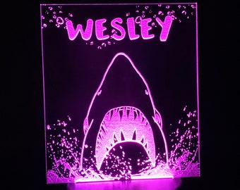 Personalized Shark LED Lamp: Engraved Name Night Light