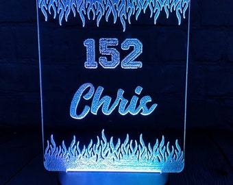 Personalized Flame LED Lamp: Custom Engraved Racing Night Light