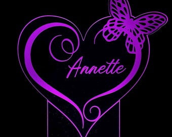Personalized heart lamp Butterfly Nightlight gift light up engraved custom LED