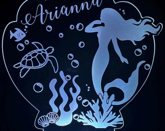Personalized Mermaid LED Night Light: Engraved Color Changing Lamp