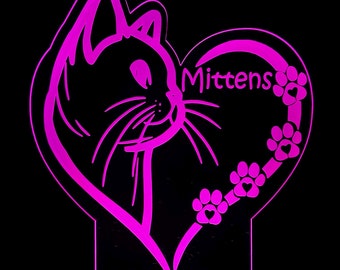 Personalized cat gift, custom pet name lamp, kitty LED Night light