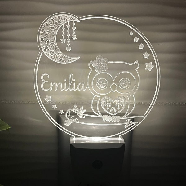 Personalized Owl Night light name gift light up engraved personalized name wall led nightlight