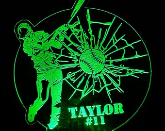 Personalized Baseball Player LED Lamp: Engraved Night Light with Remote
