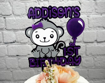 Personalized First Birthday Monkey Girl Name Cake Topper