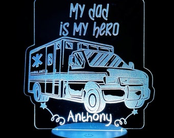 Personalized Ambulance LED Lamp: Engraved Nightlight, Emergency Responder Gift