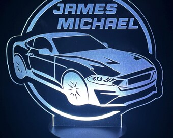 Personalized Racecar LED Lamp: Engraved Name Color Changing Light