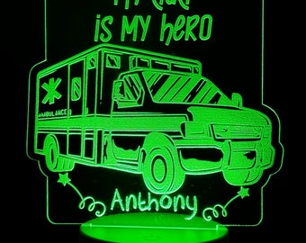 Personalized Ambulance LED Night Light: Engraved Emergency Responder Gift