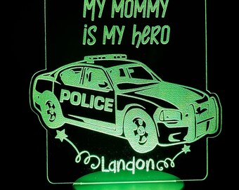 Personalized Police Car LED Night Light: Engraved Cop Gift