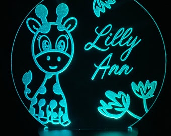 Personalized Giraffe LED Night Light: Engraved Nursery Decor