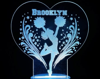 Personalized Cheerleader LED Lamp: Engraved Name Night Light with Remote