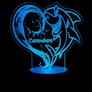 Shark Heart Lamp nightlight personalized name gift led custom engraved
