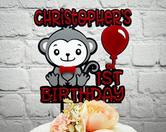 Personalized First Birthday Monkey boy Name Cake Topper