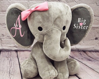 Personalized Big Sister Plush Elephant: Pregnancy Announcement Sibling Gift