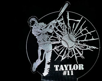 Personalized Baseball Player Gift LED lamp name nightlight light up engraved LED custom night table color with remote