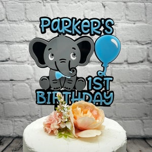 Personalized First Birthday Elephant boy Name Cake Topper