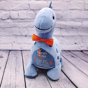 Stuffed animal Birth announcement dinosaur birth stats baby gift newborn gift, keepsake, new mother, baby boy baby girl new baby shower