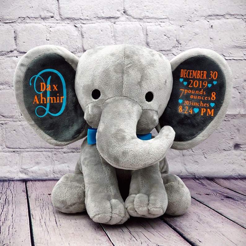 Baby birth announcement elephant plush stuffed animal details Etsy