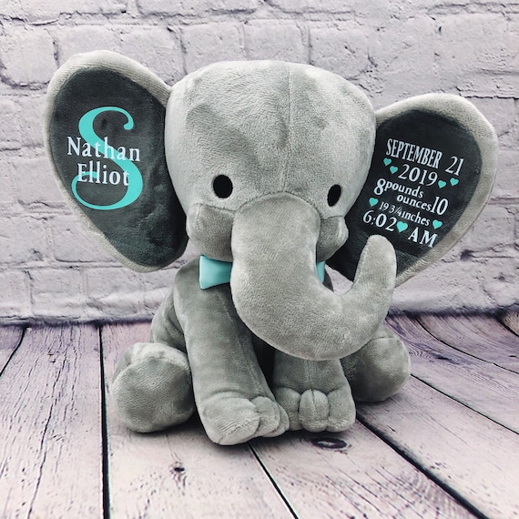 Baby Birth Announcement Elephant Plush Stuffed Animal Details