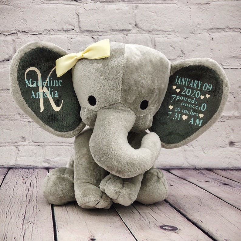 Stuffed Animal Birth Announcement Elephant Birth Stats Plush Etsy