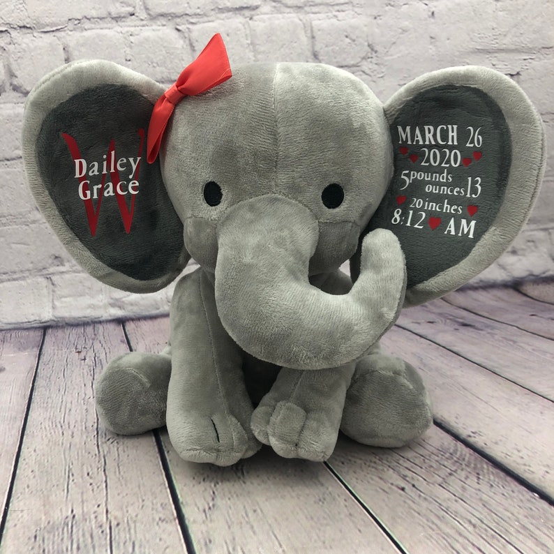 Stuffed Animal Birth Announcement Elephant Birth Stats Plush Etsy