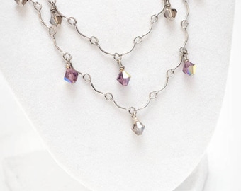 Double Tiered silver necklace with purple and gray accents