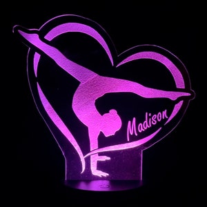 Gymnastics Lamp, Personalized Gift, Name Nightlight, Acrobat Light, Custom Engrave, Team Party, Coach Present