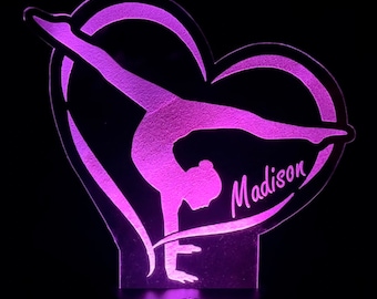 Personalized gymnast or gymnastics Gift LED lamp name nightlight design light up engraved LED custom night table color with remote