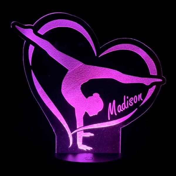 Personalized gymnast or gymnastics Gift LED lamp name nightlight design light up engraved LED custom night table color with remote