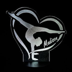Personalized gymnast or gymnastics Gift LED lamp name nightlight design light up engraved LED custom night table color with remote image 2