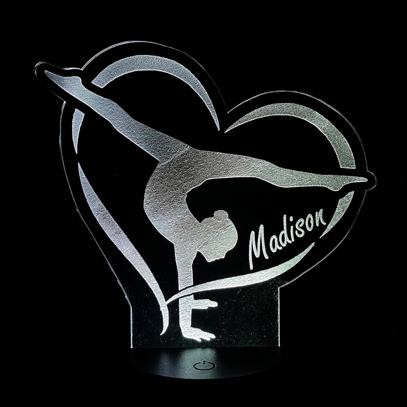 Personalized gymnast or gymnastics Gift LED lamp name nightlight design light up engraved LED custom night table color with remote image 2