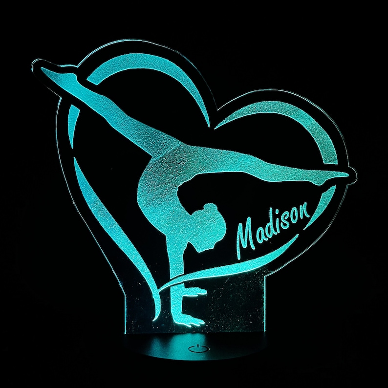 Personalized gymnast or gymnastics Gift LED lamp name nightlight design light up engraved LED custom night table color with remote image 5