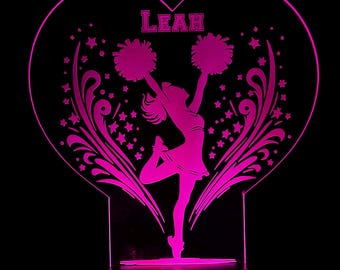 Personalized Cheerleading LED Lamp: Engraved Name Night Light