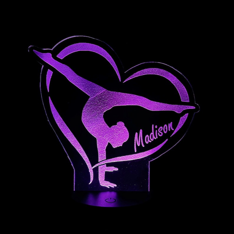 Personalized gymnast or gymnastics Gift LED lamp name nightlight design light up engraved LED custom night table color with remote image 4