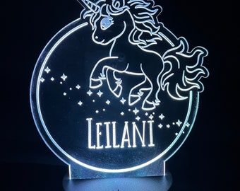 Personalized Unicorn LED Night Light: Engraved Name Table Lamp