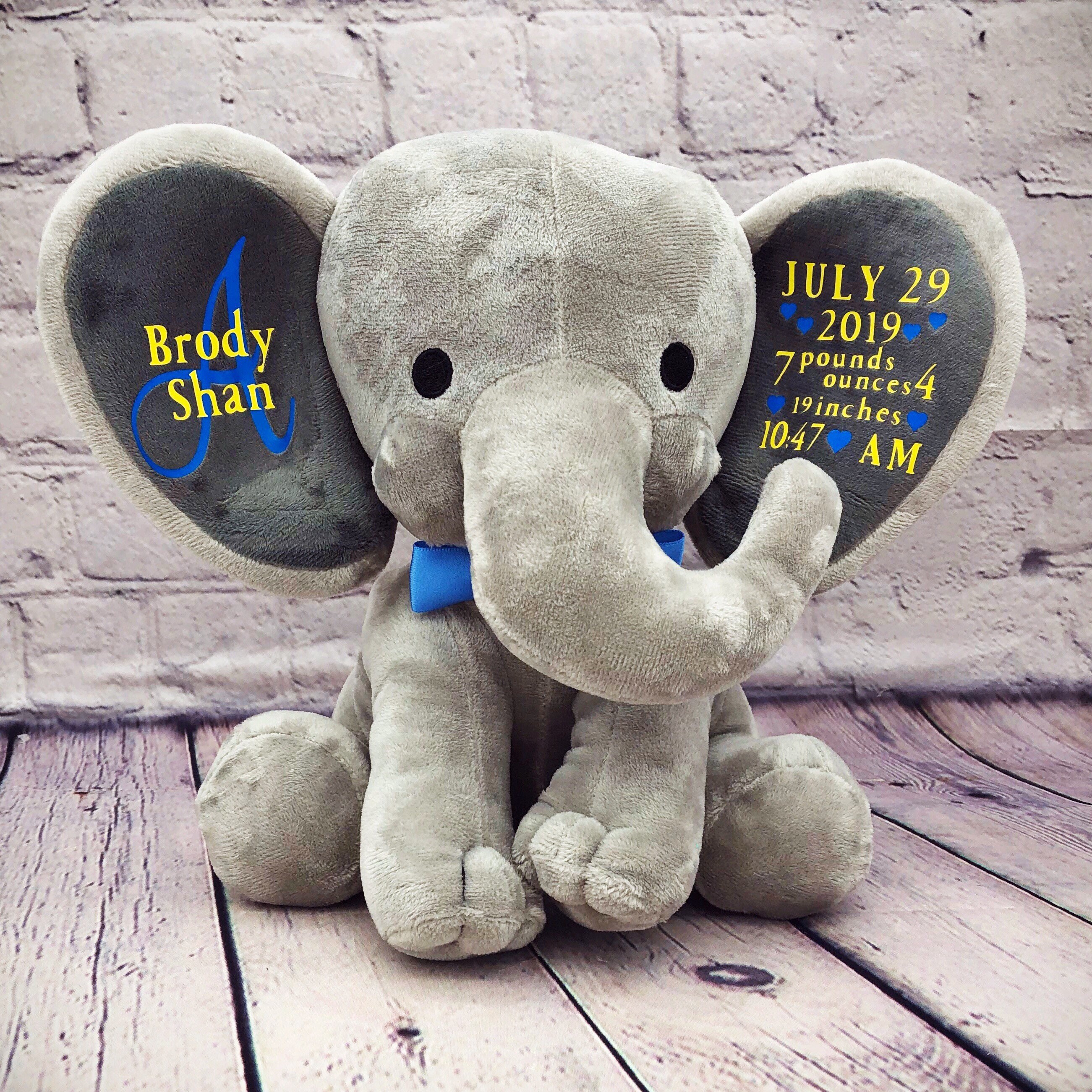 Baby boy Stuffed animal Birth announcement elephant birth Etsy