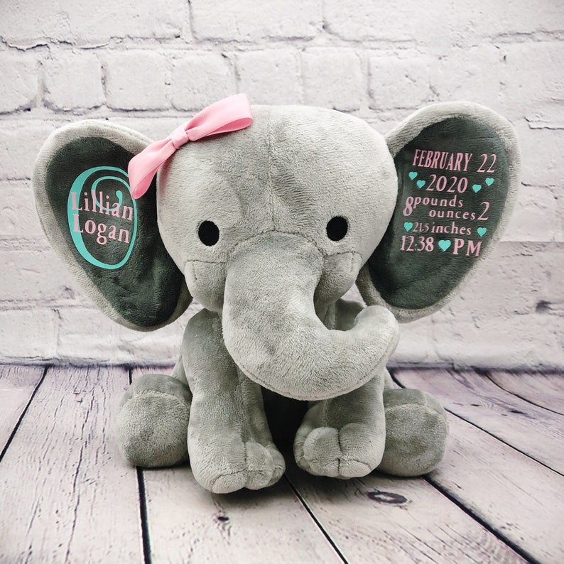 Stuffed Animal Birth Announcement Elephant Birth Stats Plush Etsy