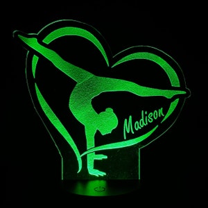 Personalized gymnast or gymnastics Gift LED lamp name nightlight design light up engraved LED custom night table color with remote image 3