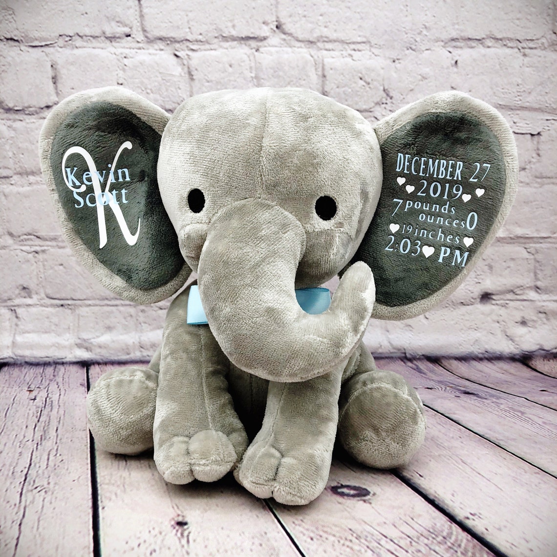 Baby boy Stuffed animal Birth announcement elephant birth Etsy