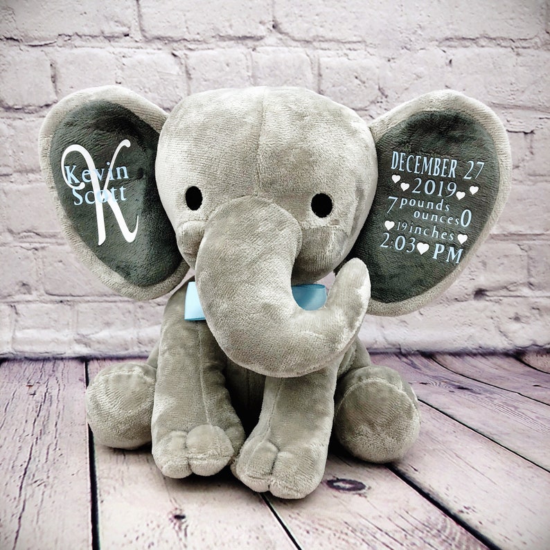 Baby birth announcement elephant plush stuffed animal details Etsy