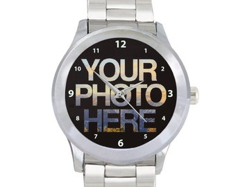 Personalized Men's Stainless Steel Photo Wristwatch! Please send the Picture as an Attachment with Etsy Messages